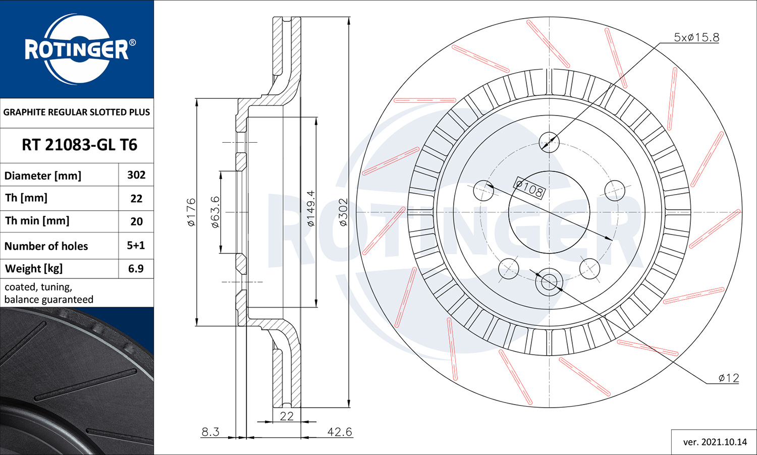 ROTINGER Féktárcsa, mind RT21083-GLT6_ROT